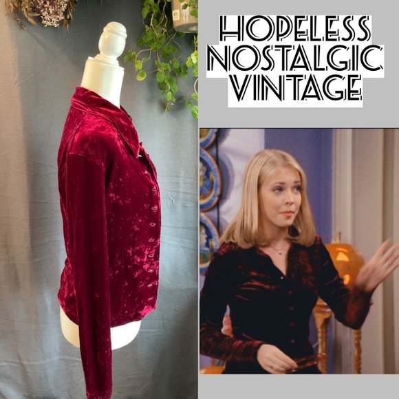 Burgundy Velvet Betsey Johnson Button Down ASO Sabrina The Teenage Witch - Picture 2 of 3